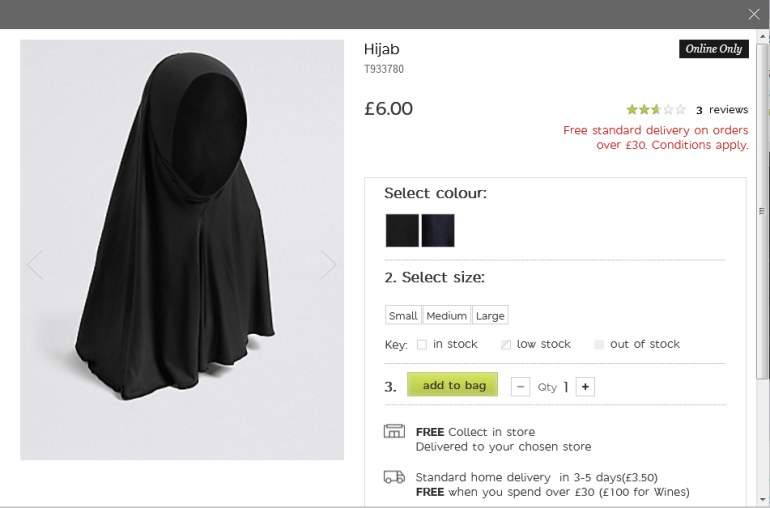 vista de la web donde se vende el hiyab
