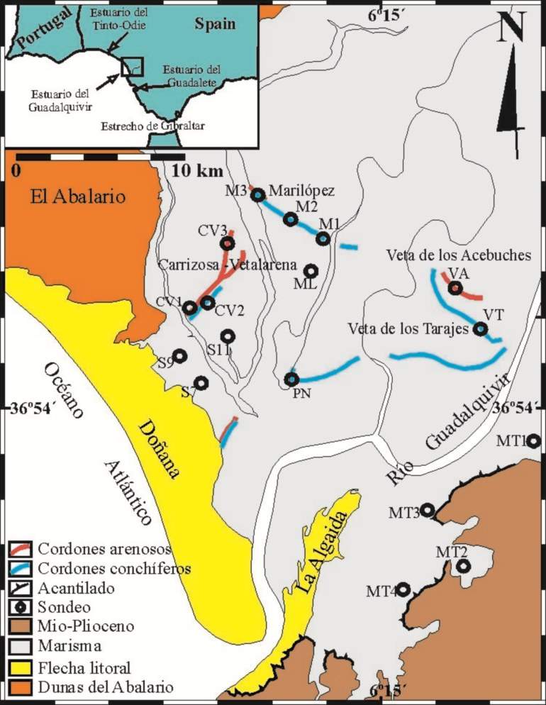 Mapa que muestra la población de Doñana hace 5000 años