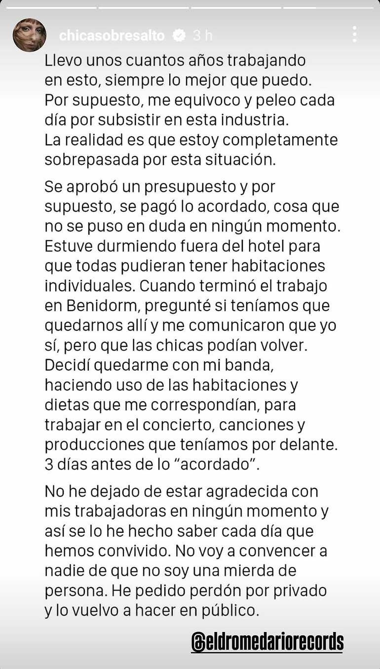La respuesta de la artista en Instagram