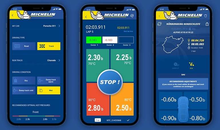 Las neumáticos compatibles con Michelin Track Connect enviaban datos de presión y temperatura para afinar las presiones al conductor y su aprovechamiento del neumático, como se haría en competición