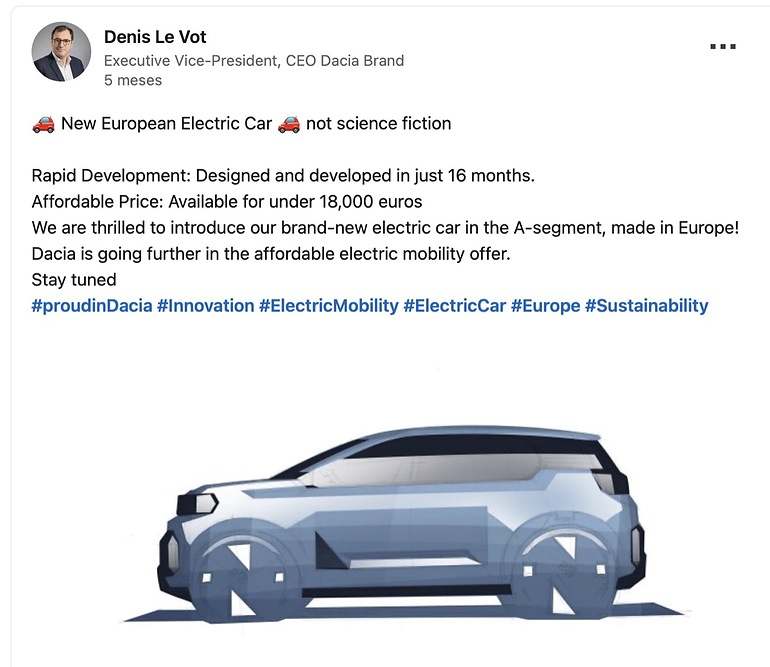 Hace cinco meses ya se anunció que Dacia lanzaría en 2026 un eléctrico por debajo de 18000 euros