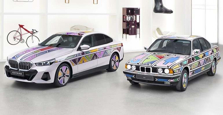 El BMW i Nostokana (izquierda) rememoraba el BMW Art Car que, en 1991, decoró la artista sudafricana Esther Mahlang. Por supuesto, el actual modificaba su diseño a voluntad