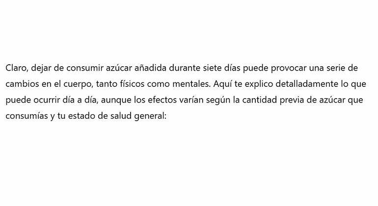 Captura de pantalla del texto inicial de ChatGPT sobre dejar de consumir azúcar