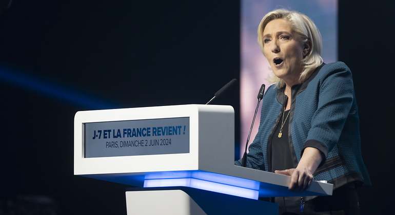 Marine Le Pen durante la campaña a las elecciones europeas (Bloomberg)