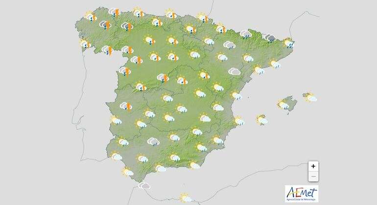 Mapa del tiempo en España durante el puente de mayo. / Foto: Aemet