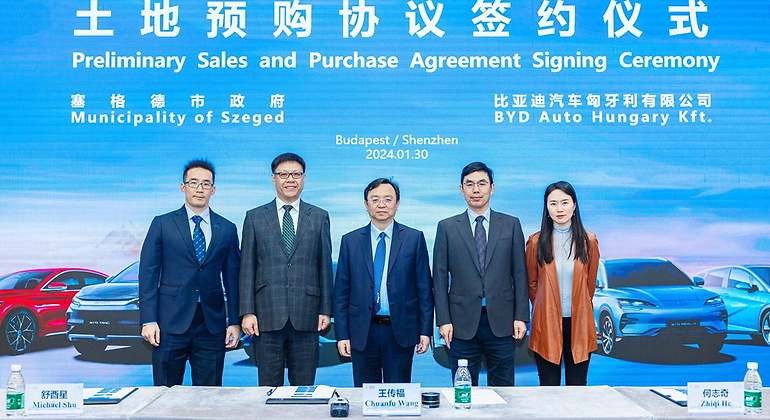 Ceremonia del acuerdo para la fábrica de BYD en Hungría