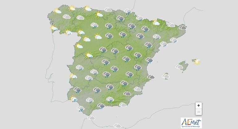 Mapa de España con lluvias por la borrasca Nuria. / Foto: AEMET