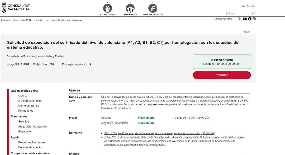 web solicitud certificado valenciano generalitat