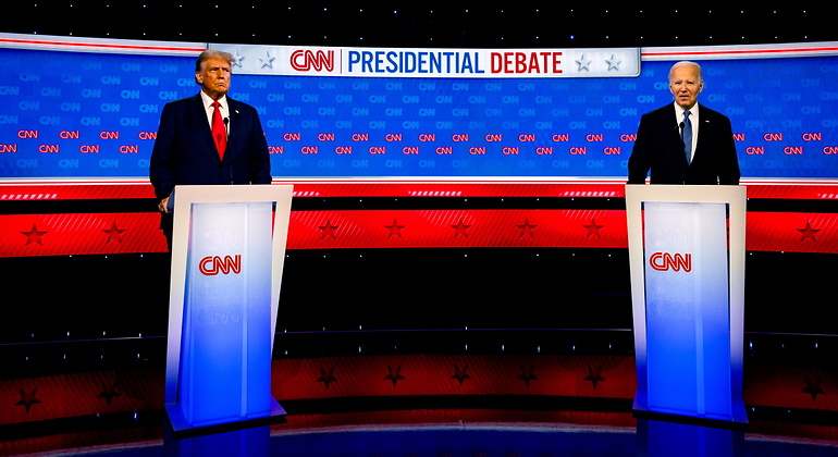 Joe Biden y Donald Trump durante el debate en la CNN (Bloomberg)