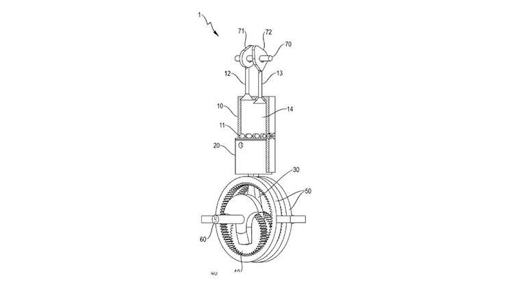 Esquema de la patente de Porsche de su motor de seis tiempos, con su novedoso engranaje excéntrico en el cigüeñal