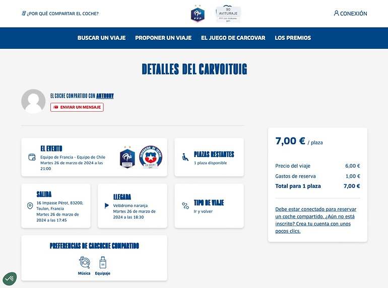 Una propuesta equivalente a un BlablaCar, pero temática (de fútbol, evidentemente) y con posibilidad de premios