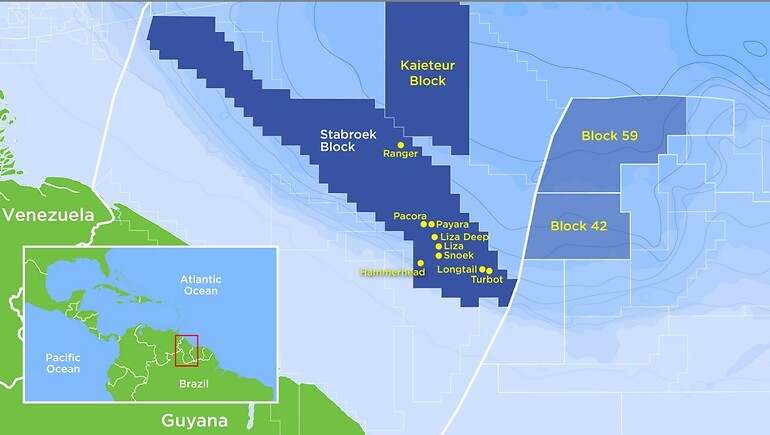 Mapa del proyecto de Guyana publicado por Exxon
