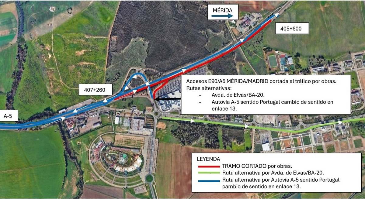 Las obras en la A-5 en Badajoz ocasionarán nuevas afectaciones al tráfico a partir de este jueves
