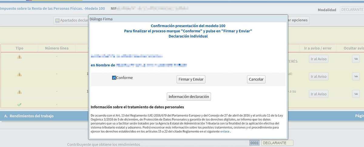 Firma y envía la declaración a Hacienda