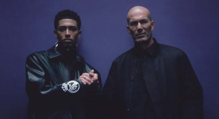 Bellingham y Zidane promocionando la chaqueta diseñada por Y3 y Adidas para el Madrid