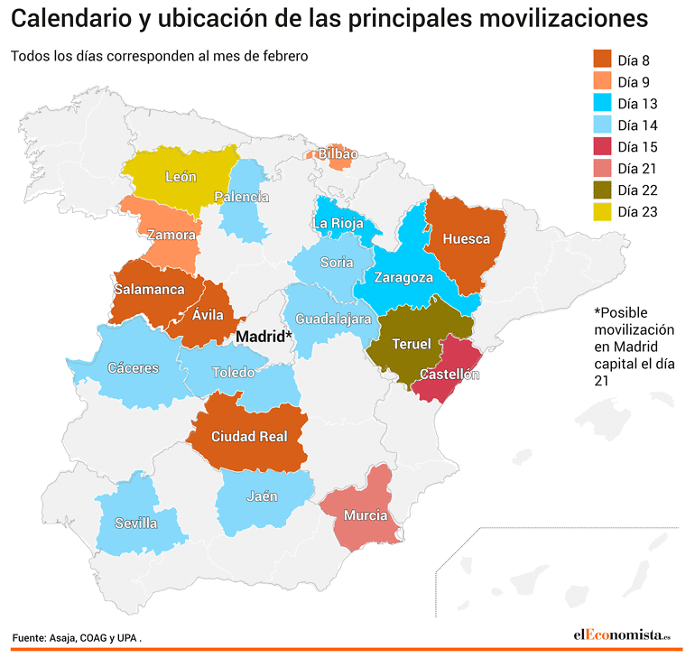 Calendario movilizaciones agricultores