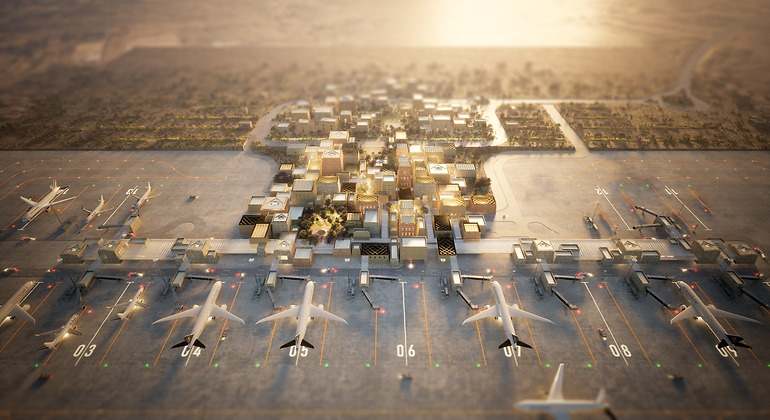 Render del futuro aeropuerto de Abha, en Arabia Saudí. / Matarat