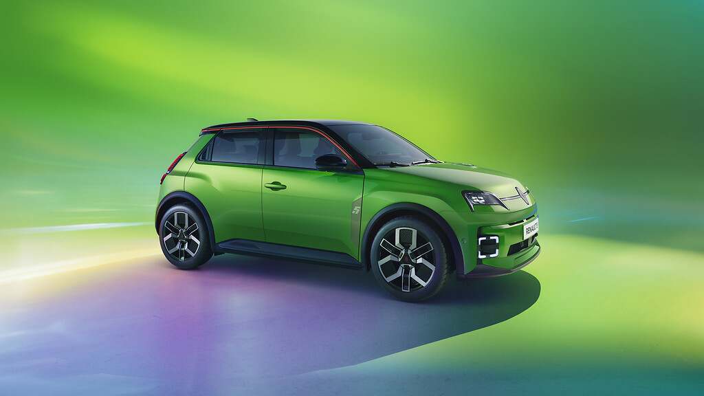 Nuevo Renault 5. En esta y en las siguientes imágenes os mostramos los colores que llegan a la gama. Solo este verde es de serie.