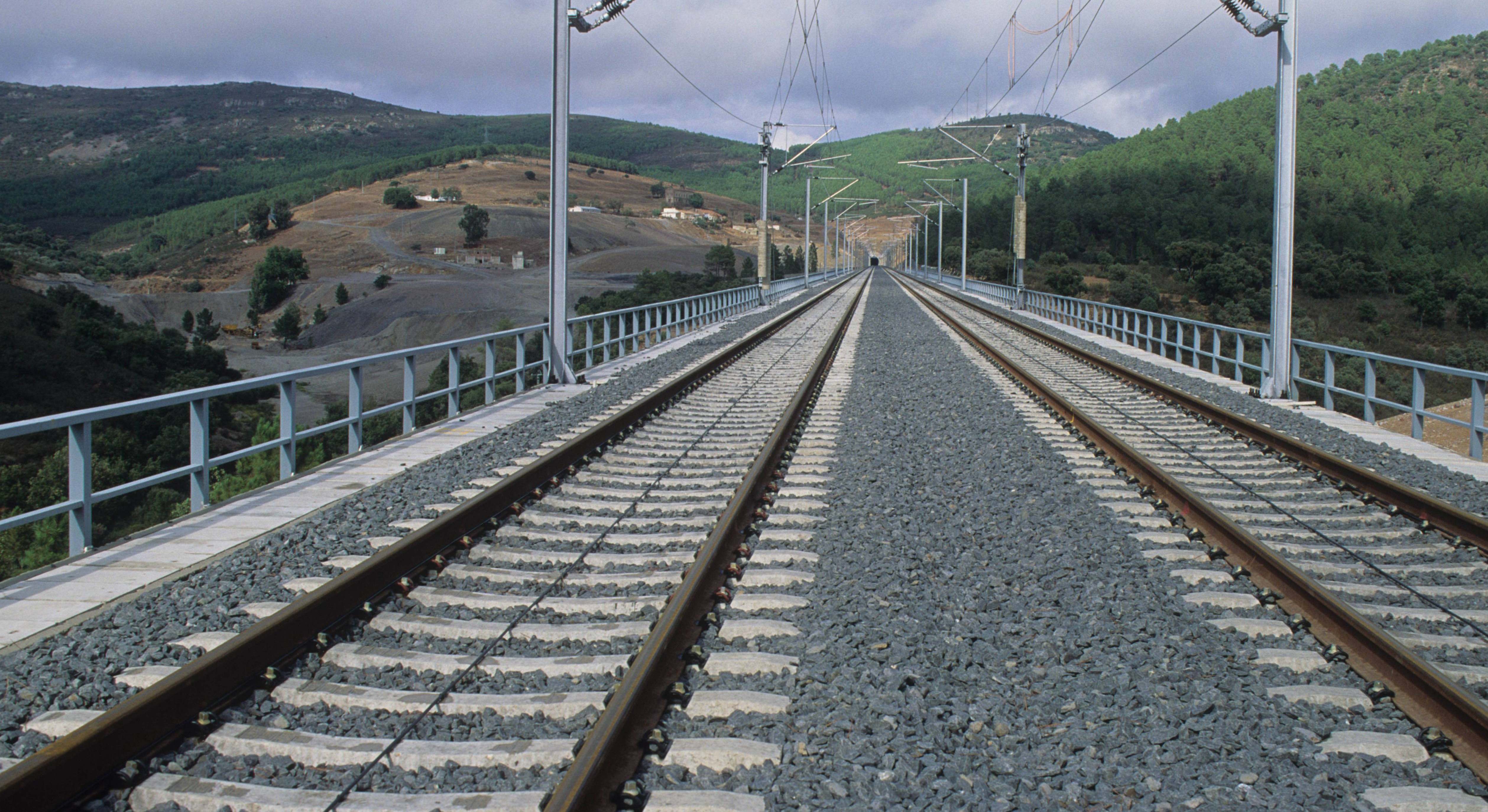 Línea de alta velocidad Madrid-Andalucía. Entre las vías, los cables del sistema de seguridad. / Foto: Adif
