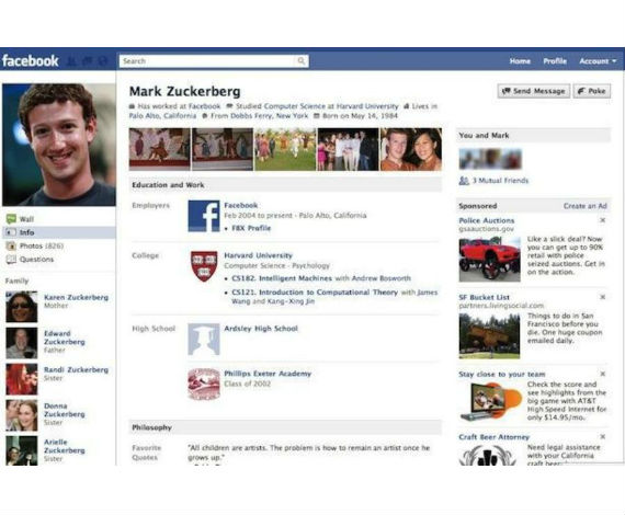 Aspecto de Facebook en el 2010: