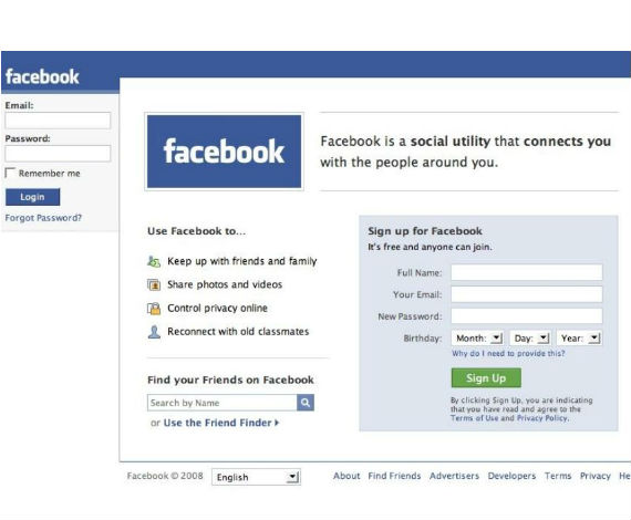 Aspecto de Facebook en el 2008: