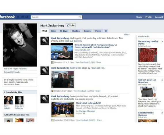 Aspecto de Facebook en el 2009: