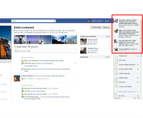 Aspecto de Facebook en el 2011::