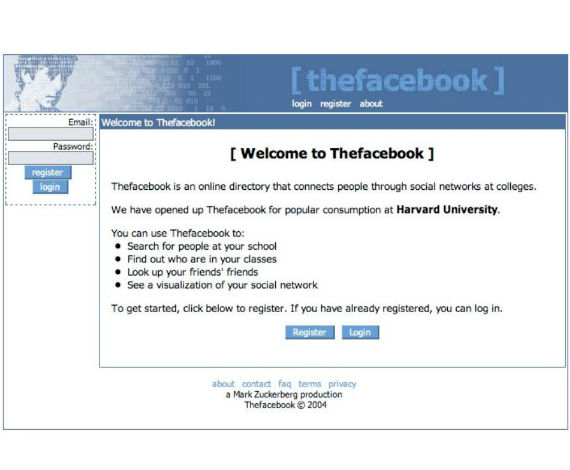 Aspecto de Facebook en el 2004: