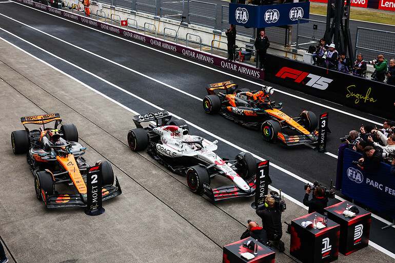 Max Verstappen, Lando Norris y Oscar Piastri en el GP de Japón 2025