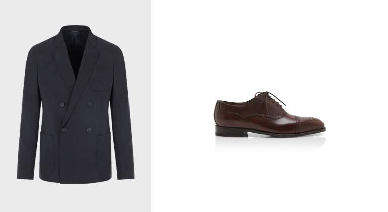 Americana de Giorgio Armani (1.600 euros) y zapatos de Manolo Blahnik (795 euros)