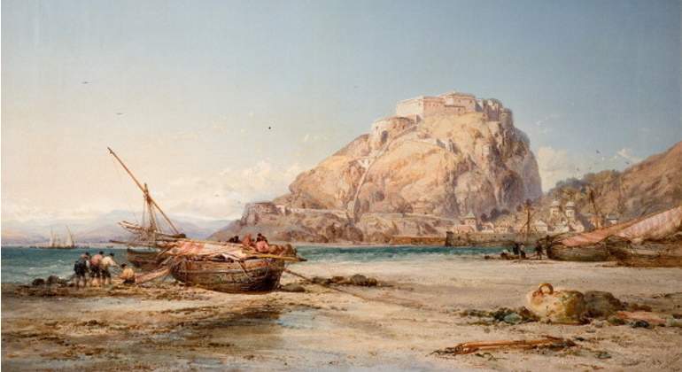 Aspecto de la playa de la La Concha de San Sebastián, en 1874 (pintura de James Webb)