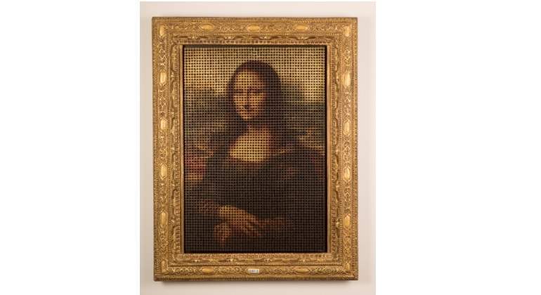 McCrow Renaissance, 2018 Screen print on 4,081 spent military rounds, Mona Lisa hand carved replicated, 24ct Gold gilt frame.