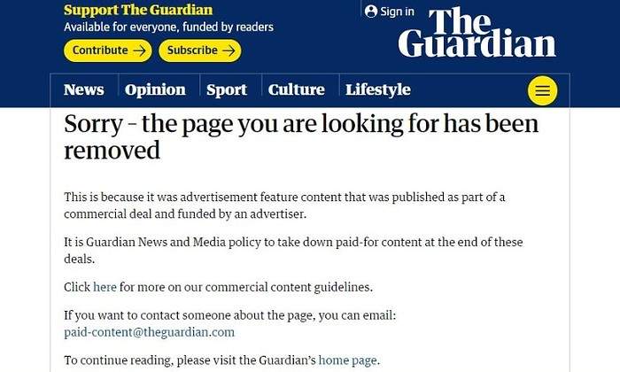 Aviso de The Guardian en el enlace de la entrevista EE
