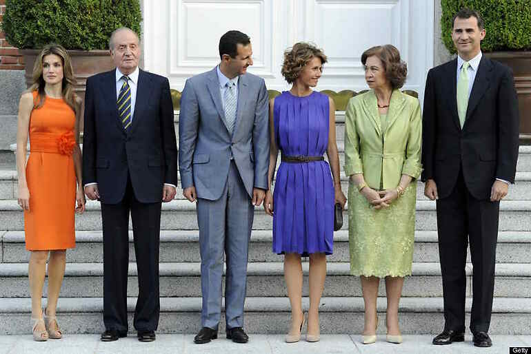 La entonces princesa Letizia, don Juan Carlos, Bashar al-Assad, Asma, doña Sofía y Felipe, en 2010, en Madrid