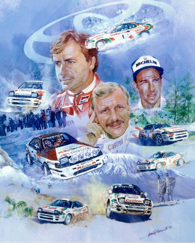Cartel conmemorativo de las numerosas participaciones del Celica en el Mundial de Rallies