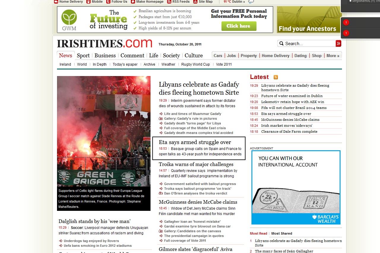 El Irish Times da el comunicado